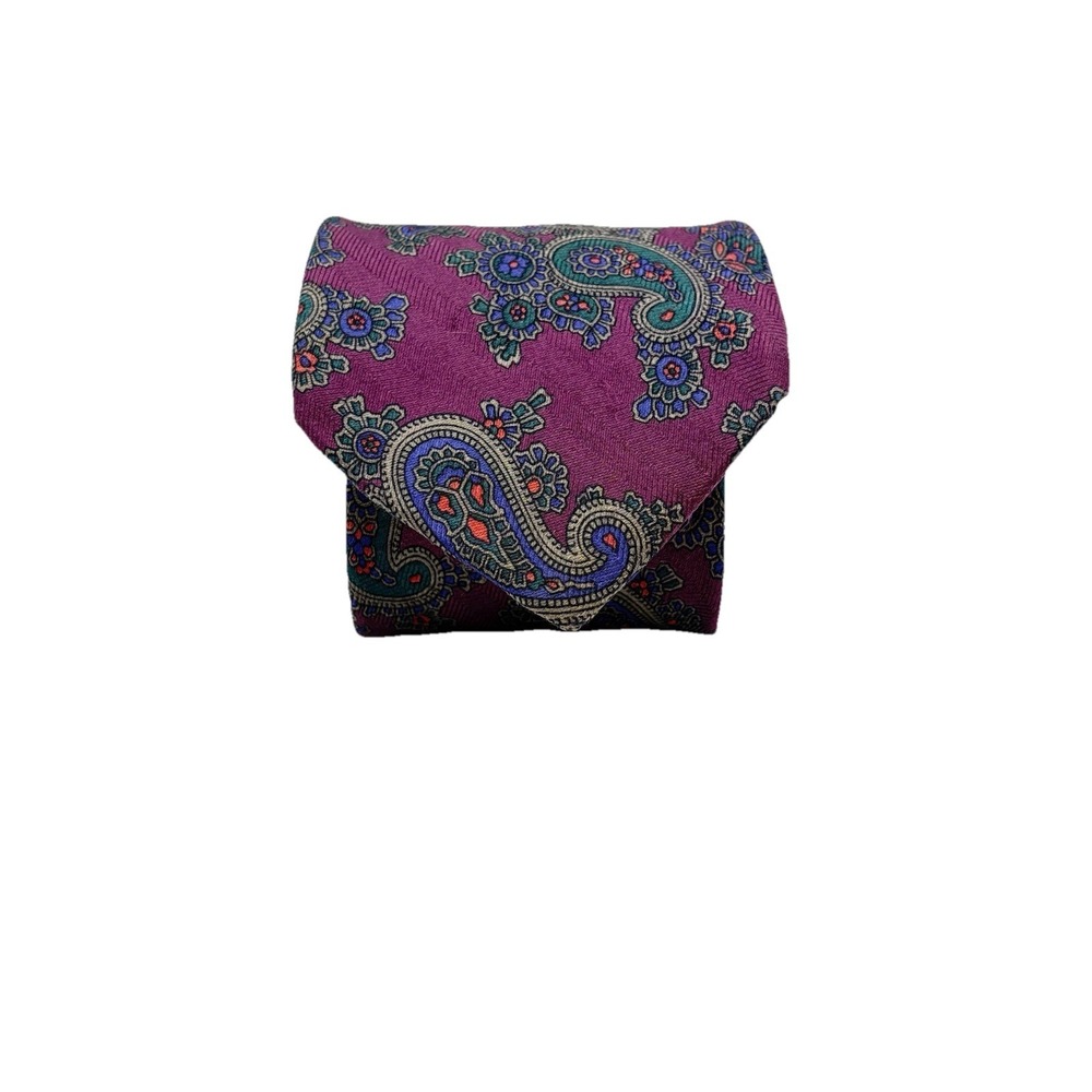 Savile Row Vintage Paisley Pattern Purple, Green & Blue Silk